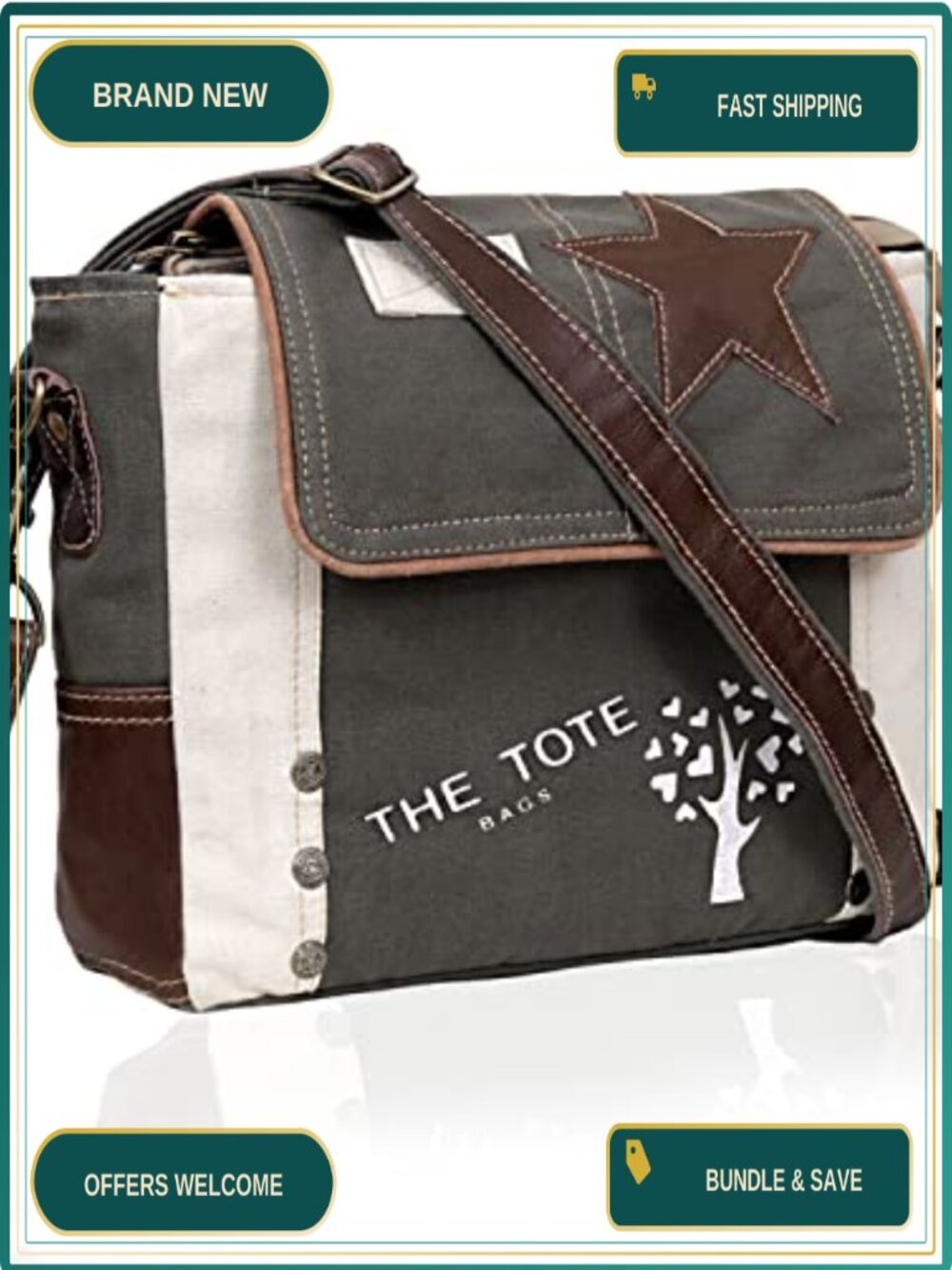Canvas Leather Messenger Bag Crossbody Shoulder Satchel 11in